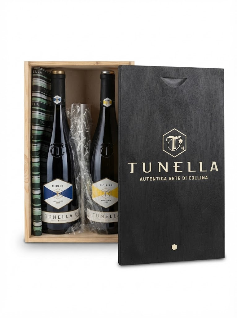 Confezione Regalo in Legno "Tunella" con Due Bottiglie