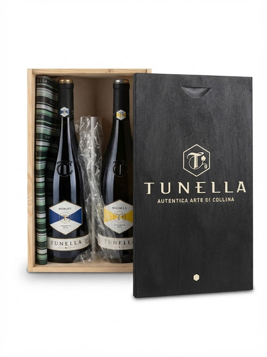 Confezione Regalo in Legno "Tunella" con Due Bottiglie