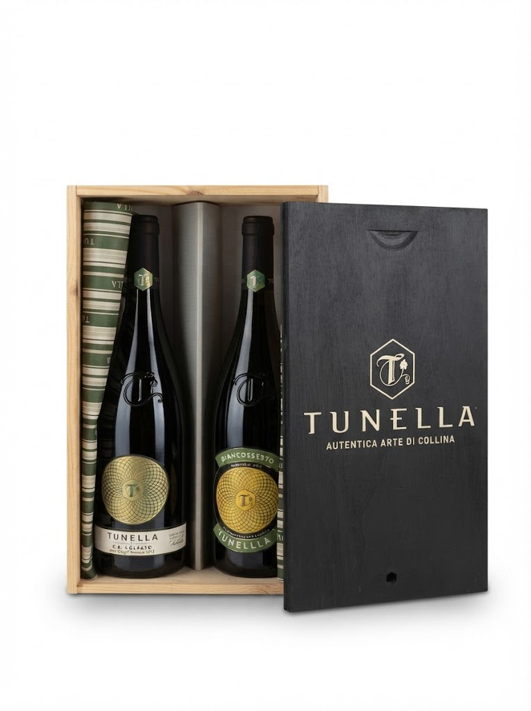 Confezione Regalo in Legno "Tunella" con Due Vini Bianchi di Pregio