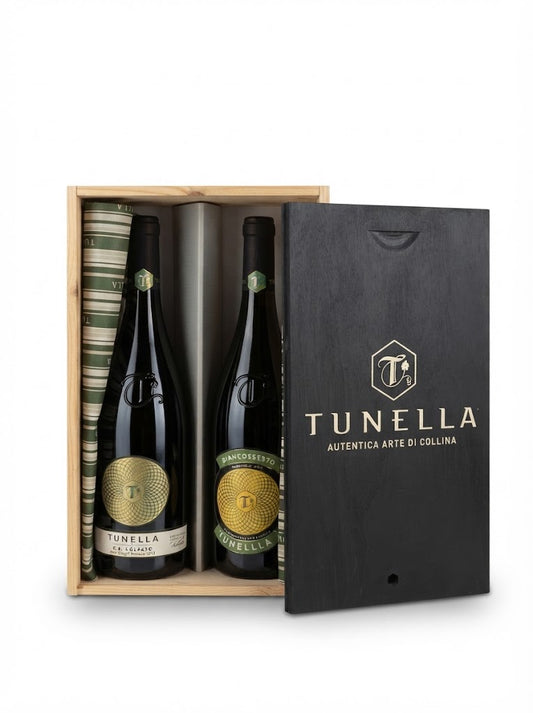 Confezione Regalo in Legno "Tunella" con Due Vini Bianchi di Pregio